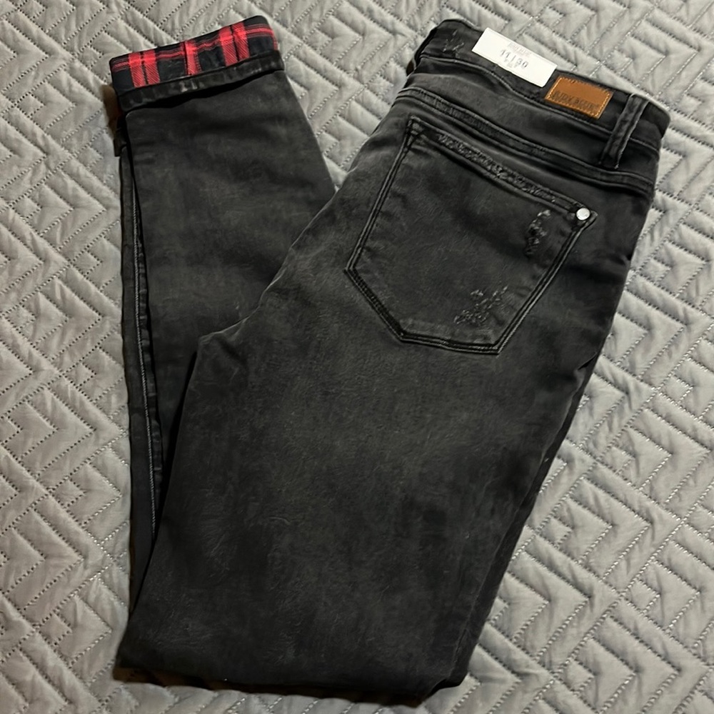 Judy Blue Black & Plaid detail jeans